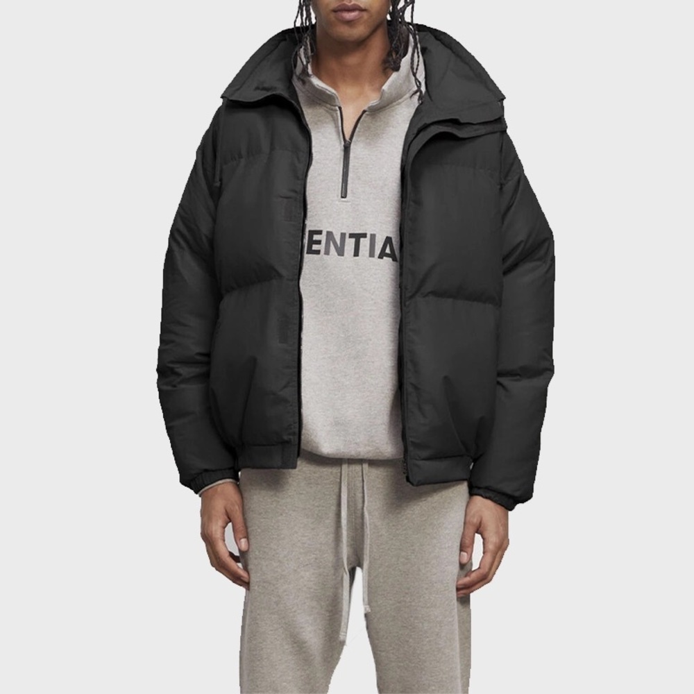 Essentials Black Puffer Jacket with Quilted Design